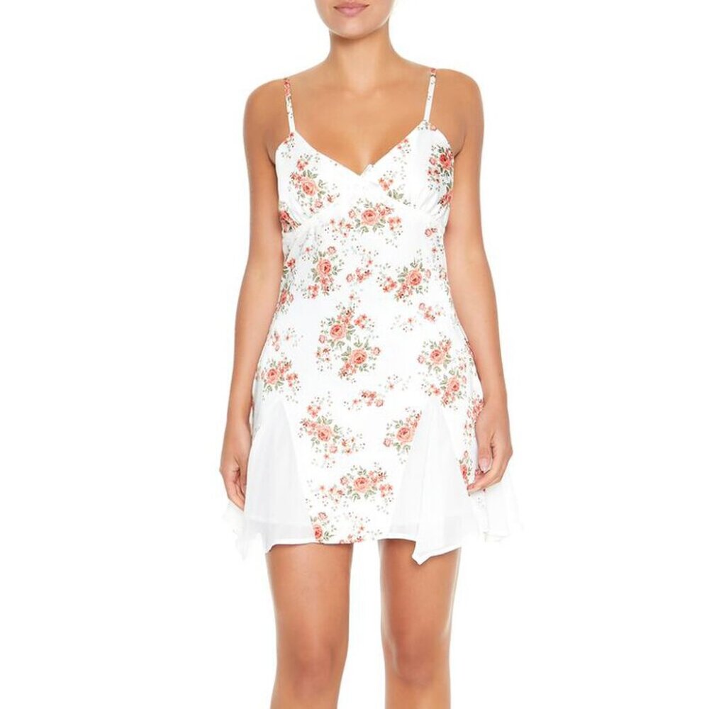 Forever 21 Women's Floral Print Bow Godet Mini Dress Size Medium